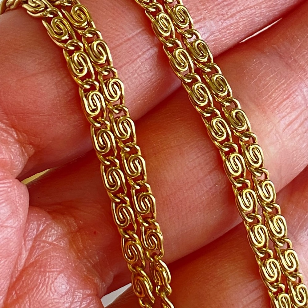 Monet Vintage Gold Tone Double Scroll Chain Station Necklace Flapper Rope - Picture 7 of 12